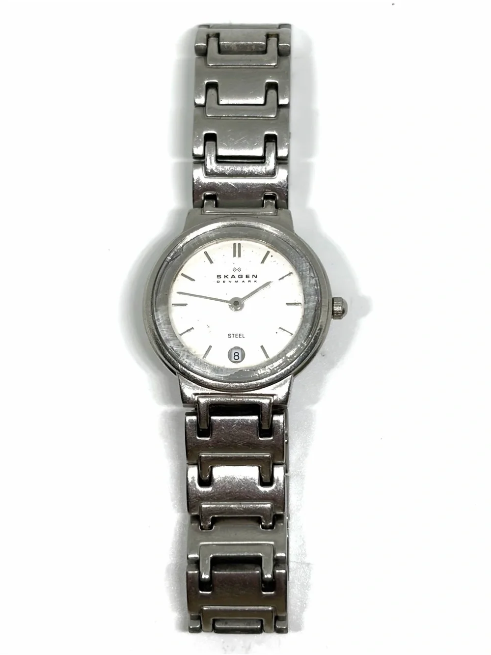 Vintage Skagen Stainless Steel Analog Diamond Wrist Watch Working New Battery